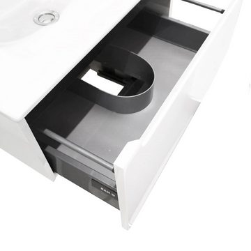 Lomadox Unterschrank SOFIA-107 Badezimmer 60cm mit Auszug in Hochglanz weiß lackiert, : 60/30/45 cm