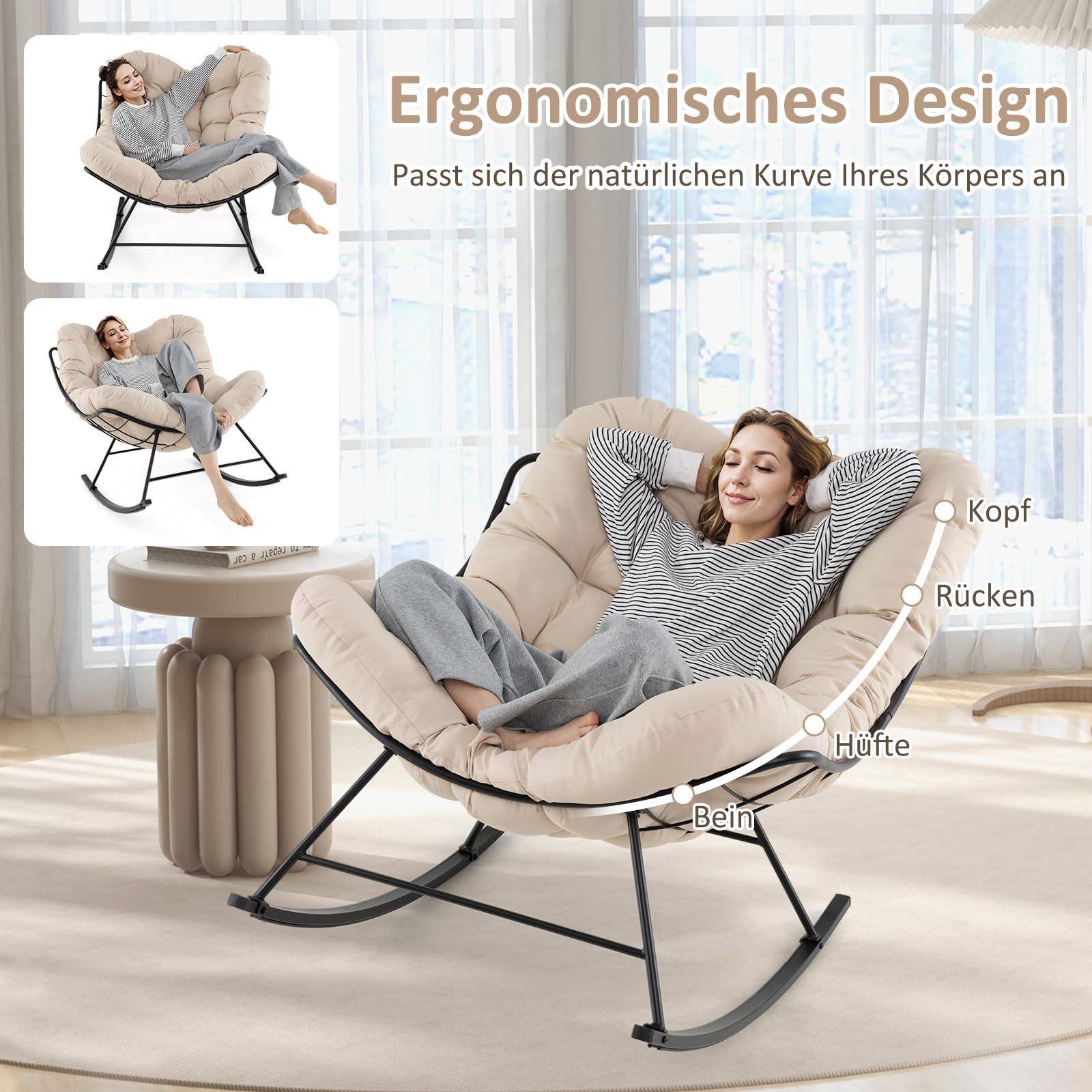 COSTWAY Schaukelsessel, Schaukelstuhl Relaxstuhl bis 205kg für Balkon, Indoor