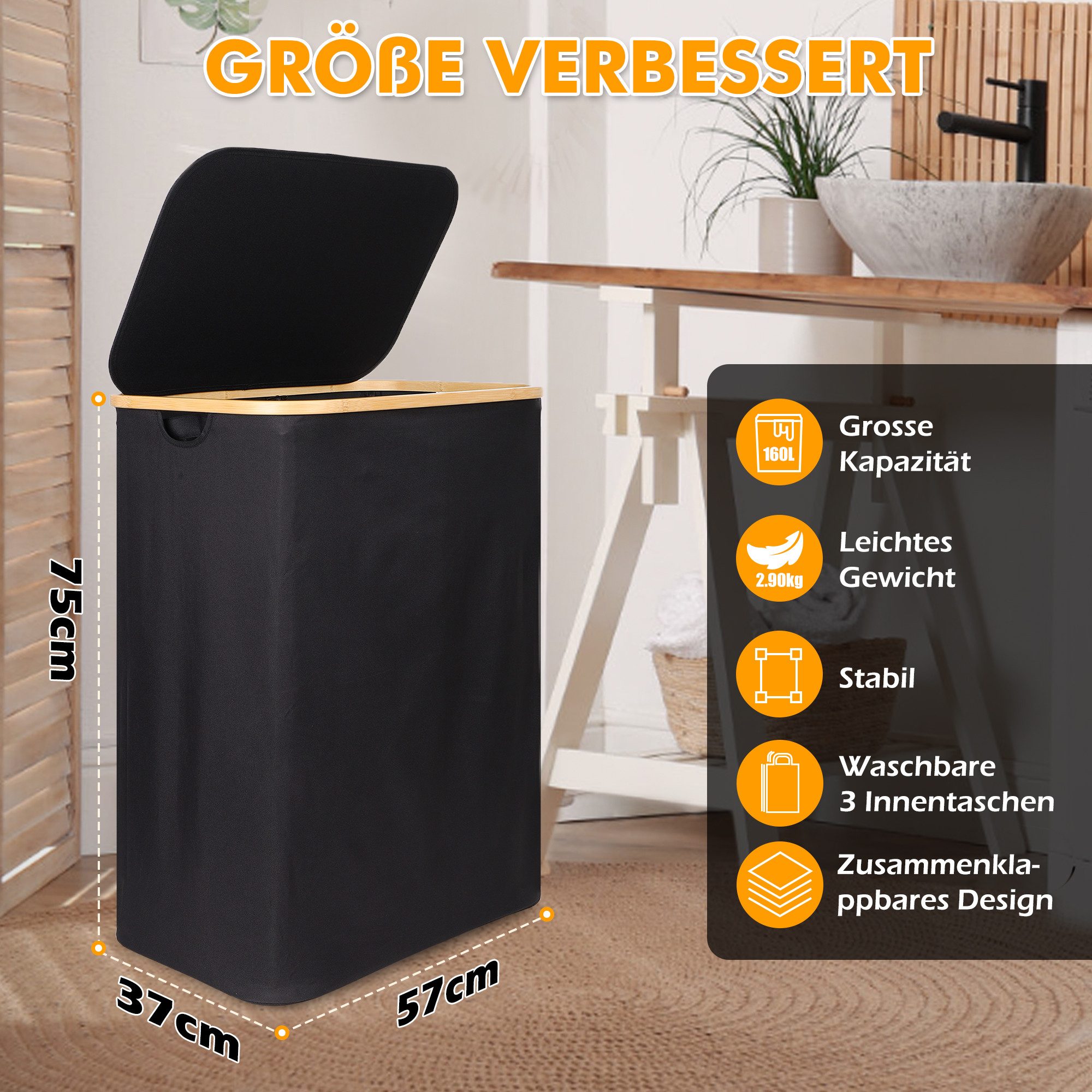 QUBEBU Wäschekorb 160 L mit Deckel, günstig online kaufen
