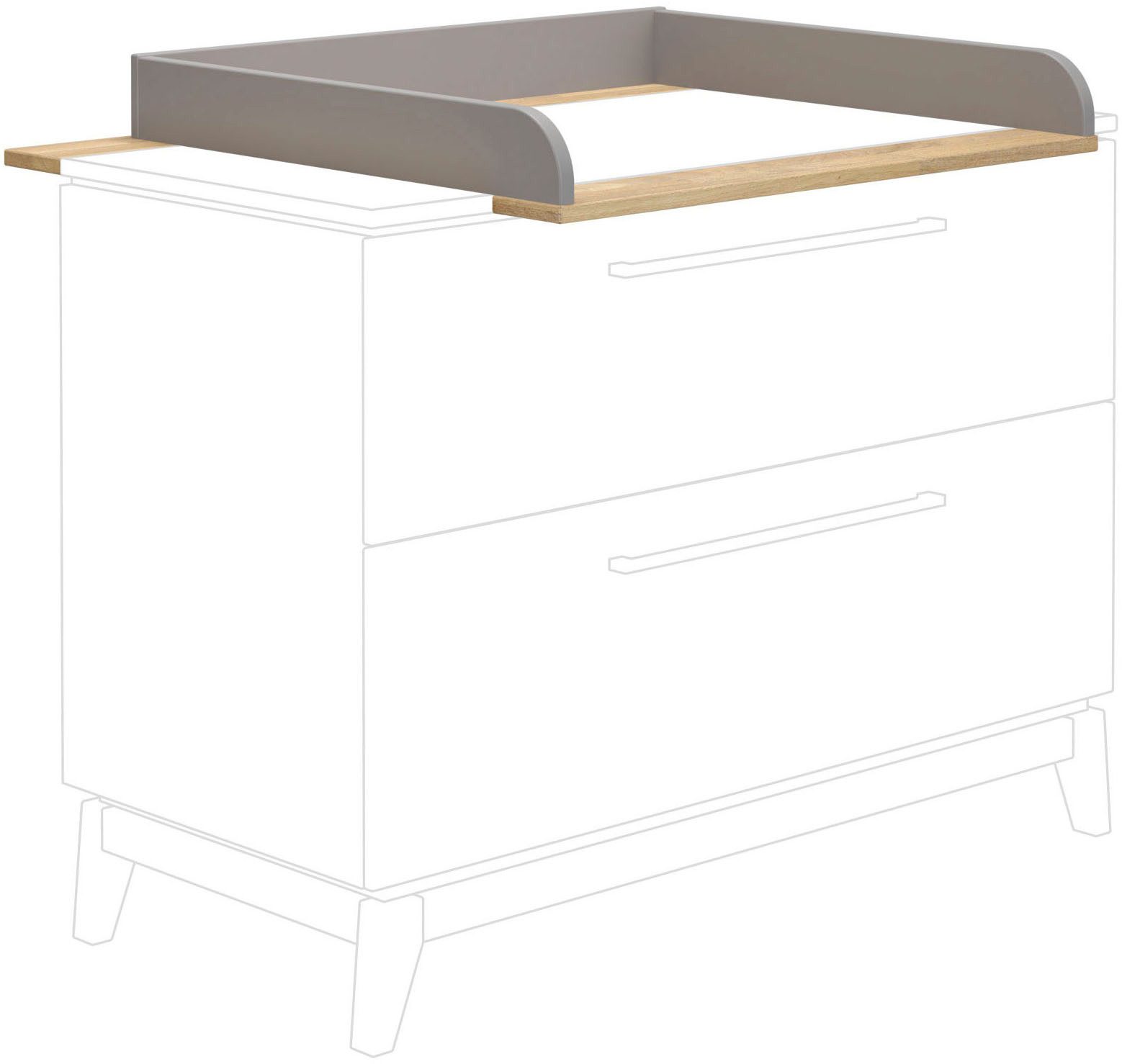 PAIDI Wickelaufsatz STIENE in Beige oder Grau, zur Erweiterung der Kommode, Wickelauflage mit Eiche Massivholz und gerundeten Kanten