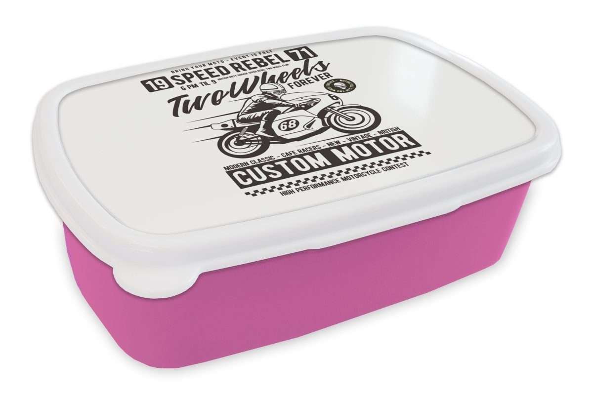 Kinder, Motorrad (2-tlg), Brotbox Lunchbox Helm - - - Vintage, MuchoWow für Mädchen, Brotdose Mann Kunststoff rosa Kunststoff, Snackbox, Erwachsene,