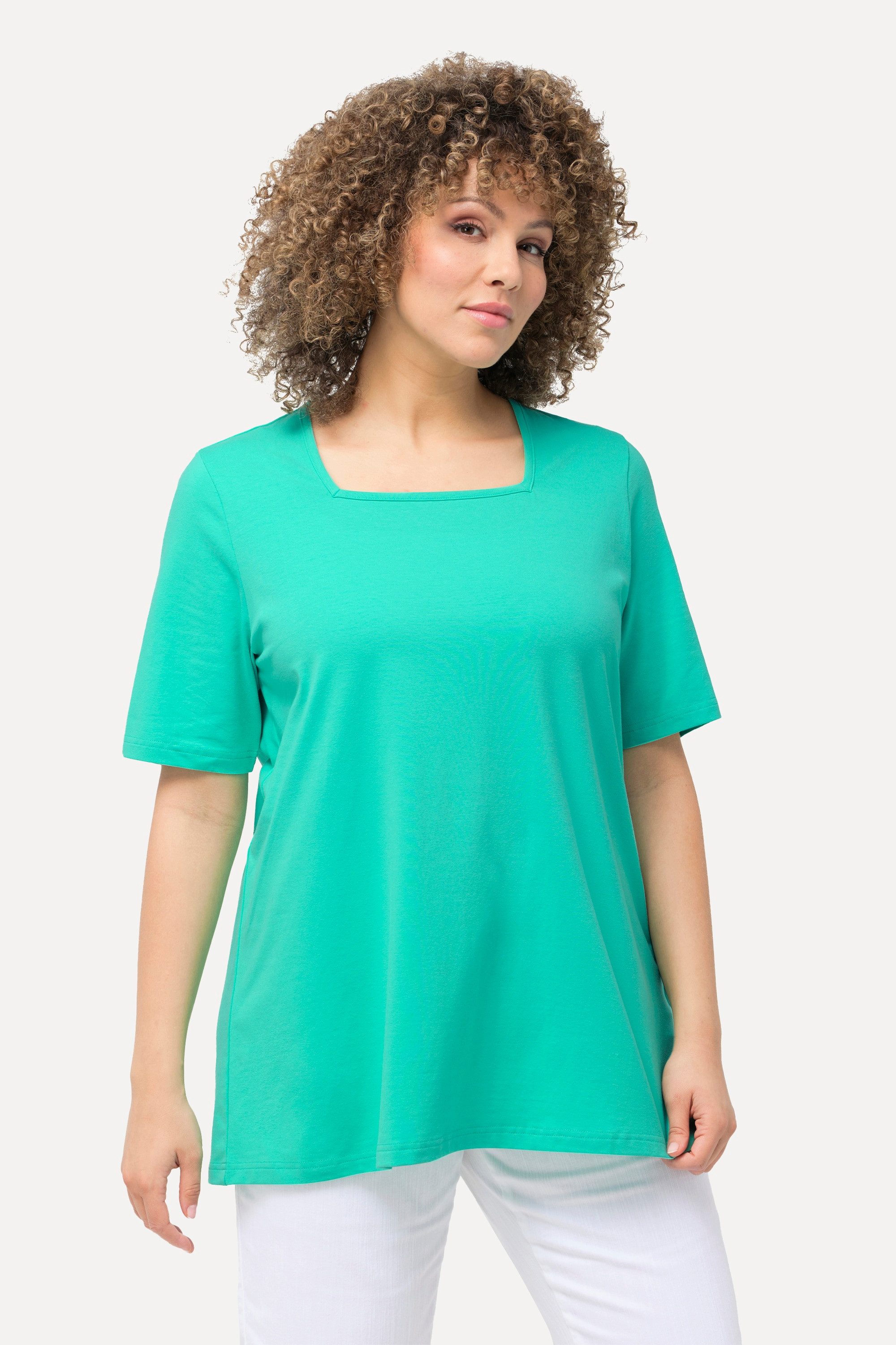 Ulla Popken T-Shirt T-Shirt A-Linie Carré-Ausschnitt Halbarm