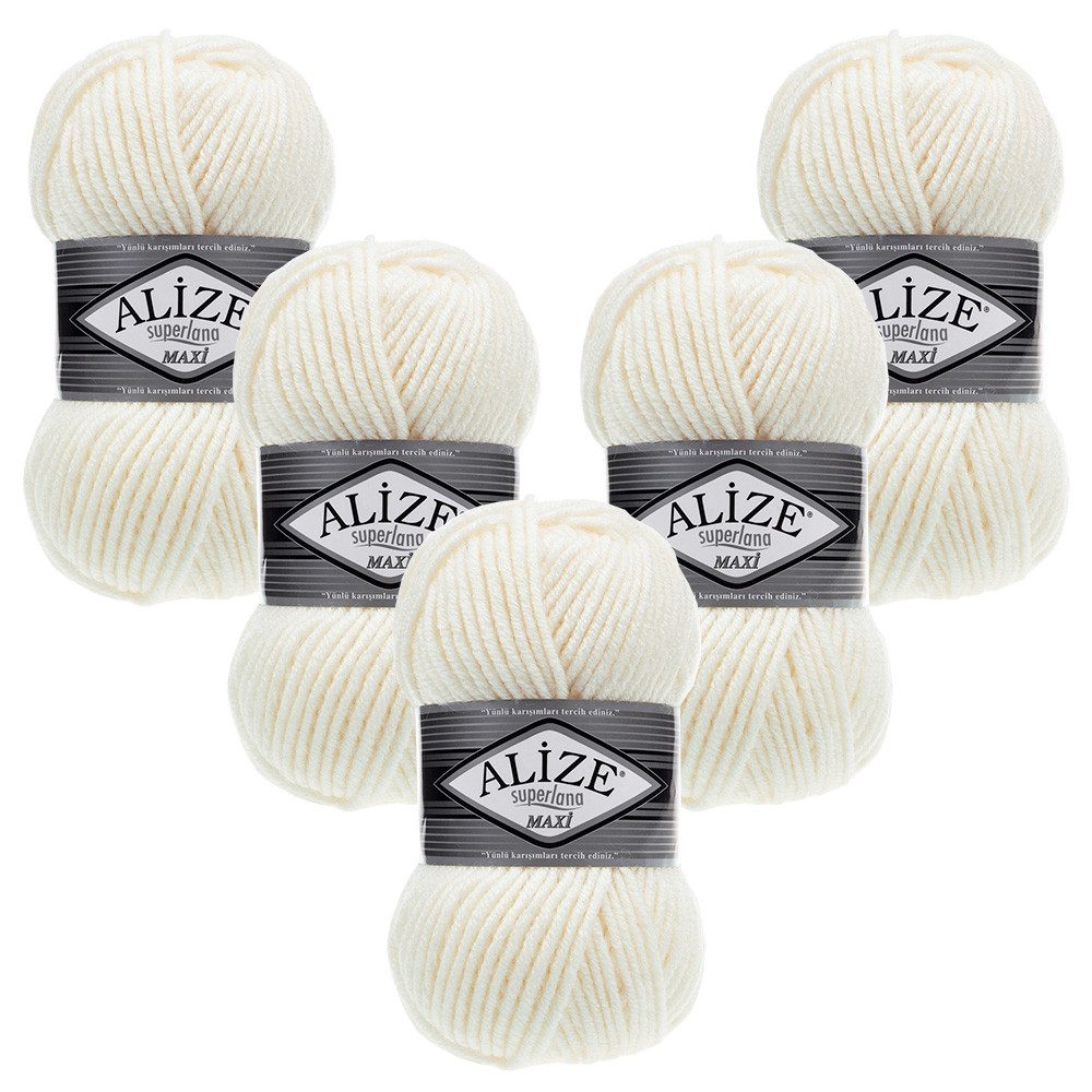 Alize 5 x ALIZE Superlana Maxi Häkelwolle, 100 m, Yarn,Handstrickgarn,Garn,Stickgarn