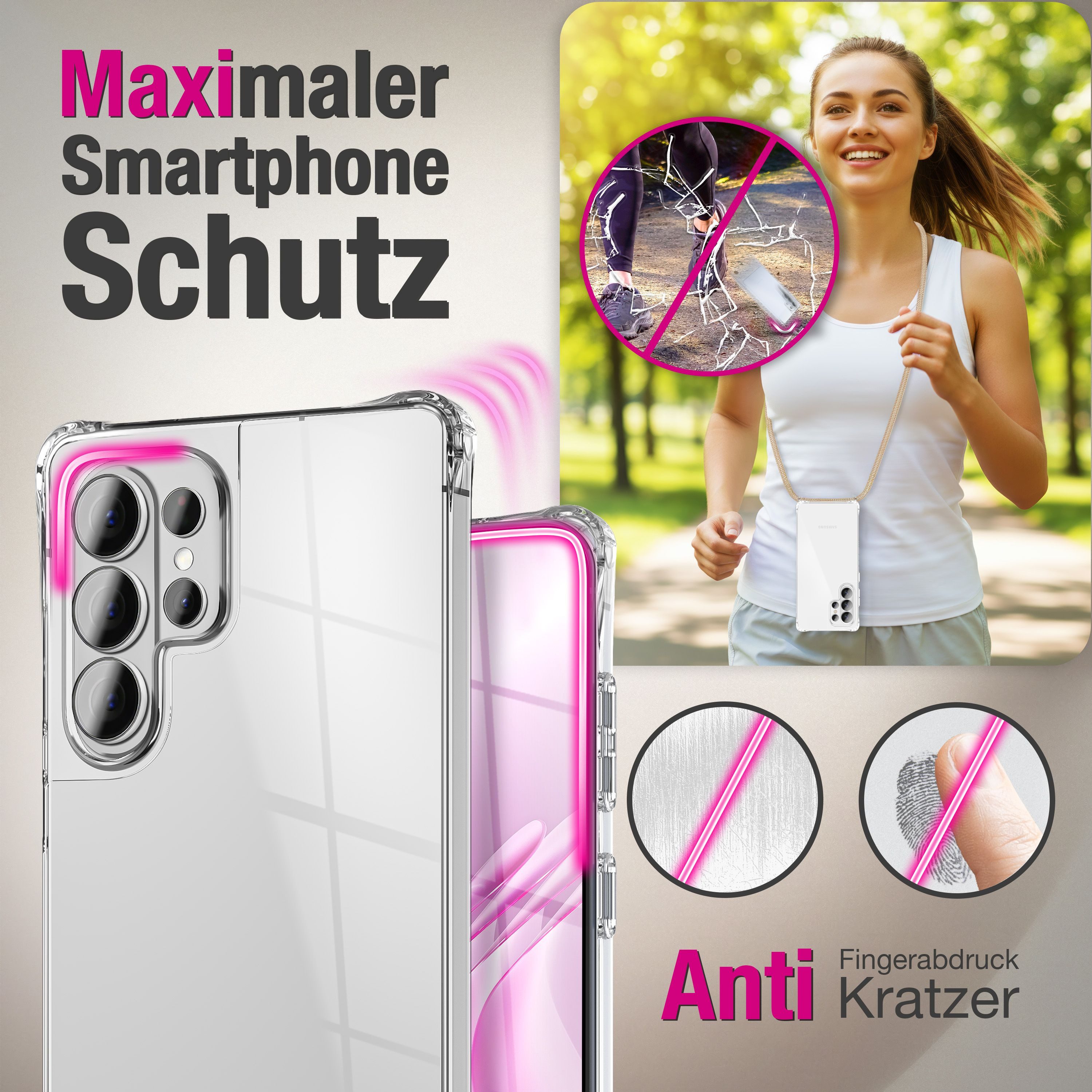 Nalia Smartphone-Hülle Samsung Galaxy S26 Ultra 17,5 cm (6,9 Zoll), HANGIT PRO Case zum Umhängen - Transparent, 160cm Band & Anti-Gelb – Bild 2 von 5