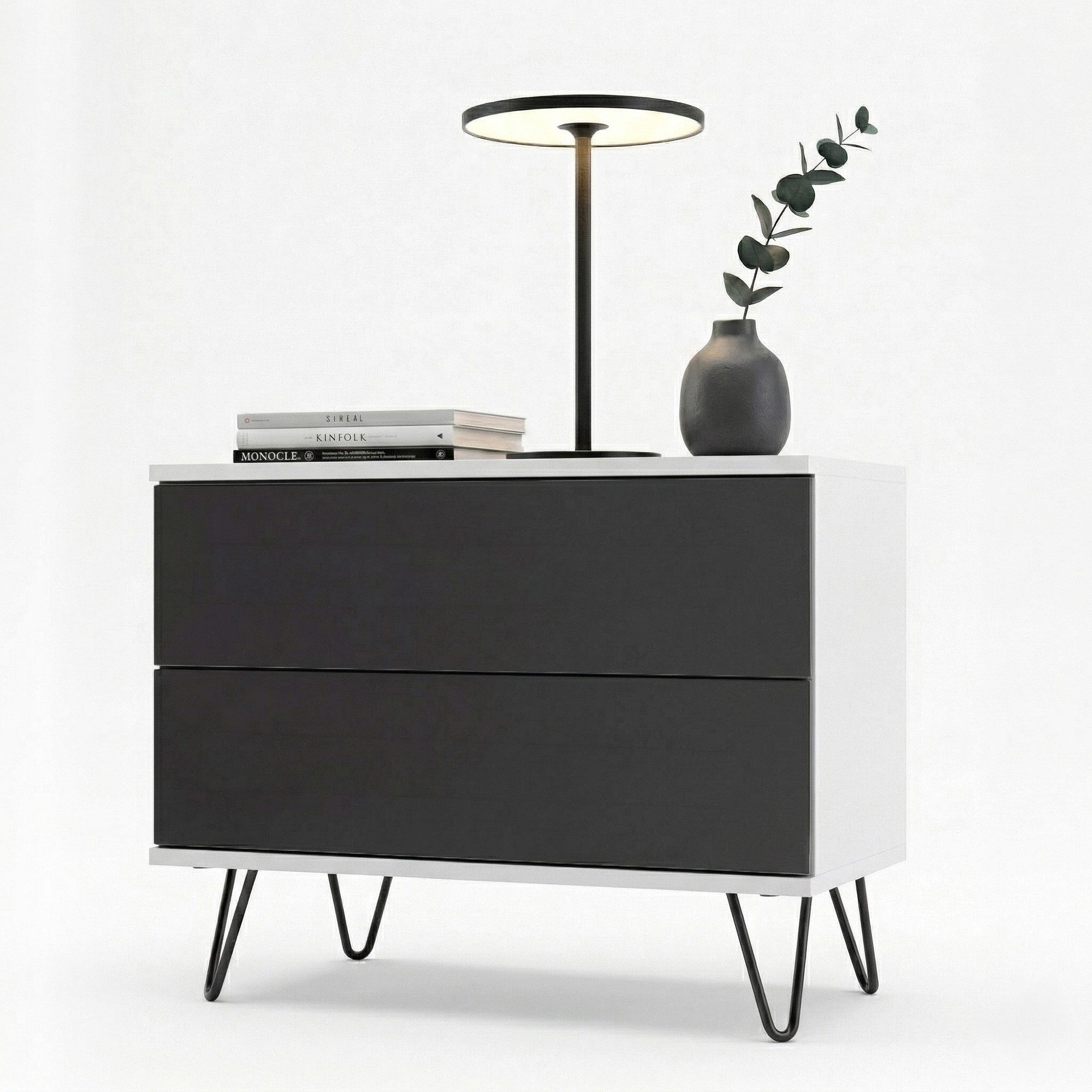 InnoFurn Nachtschrank Aura Nachttisch (Nachtkonsole, optional hängend Beistelltisch) 2 Schubladen mit Push-to-Open & Made in Germany (60 x 43 x 35 cm)