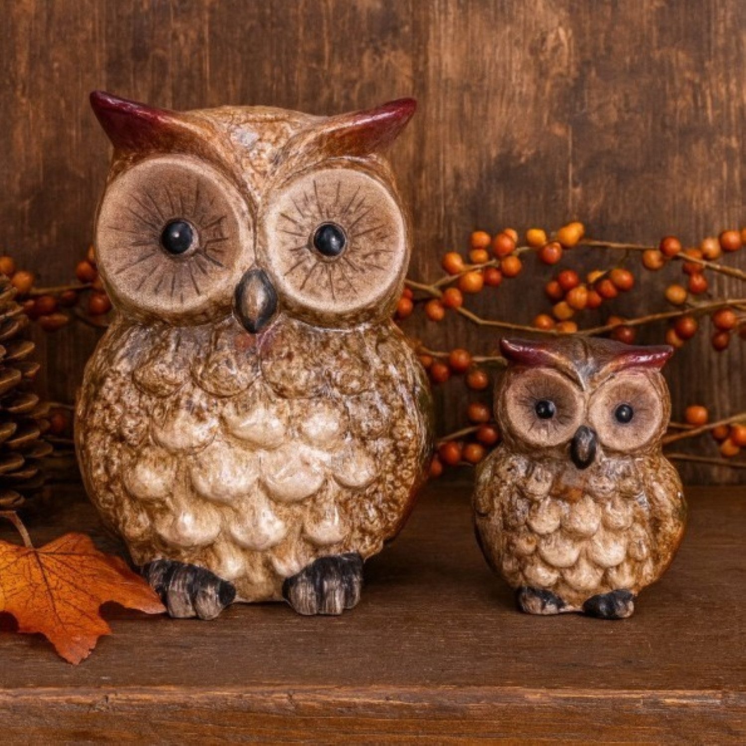 Online-Fuchs Dekofigur 2 Eulen aus Keramik - Herbstdeko, Winterdekoration, günstig online kaufen