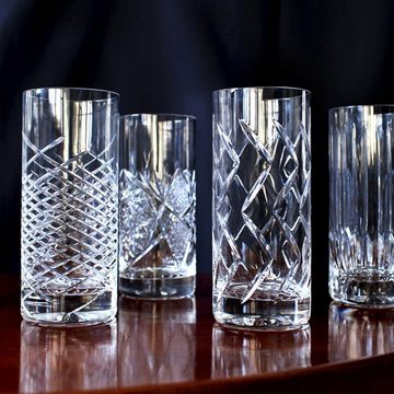 Newport Gläser-Set JFK Tumbler Highball 6er Set; Kristallgläser / Longdrinkgläser mit unterschiedlichen Facetten, bleifreies Kristallglas