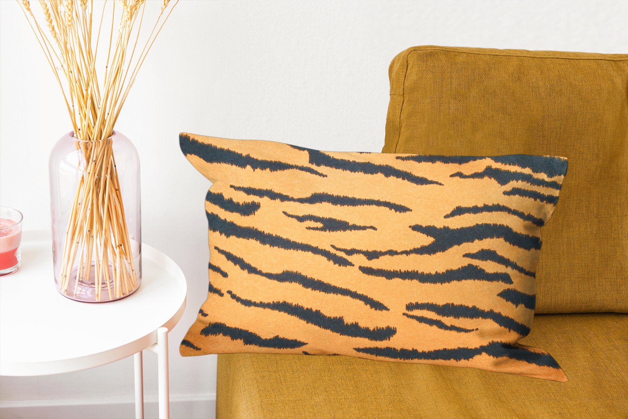 Tigerdruck Zierkissen, Dekokissen - Dekoration, MuchoWow mit Wohzimmer Schlafzimmer Illustration, Orange Dekokissen - Füllung,