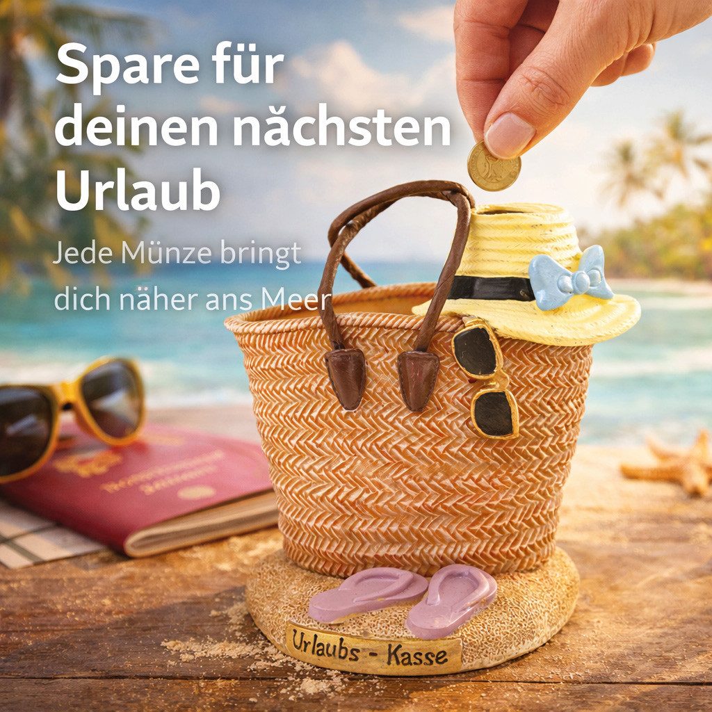 Kremers Schatzkiste Spardose Urlaubskasse Strandtasche handbemalt Sparbüchse 15 cm Urlaub – Bild 5 von 5