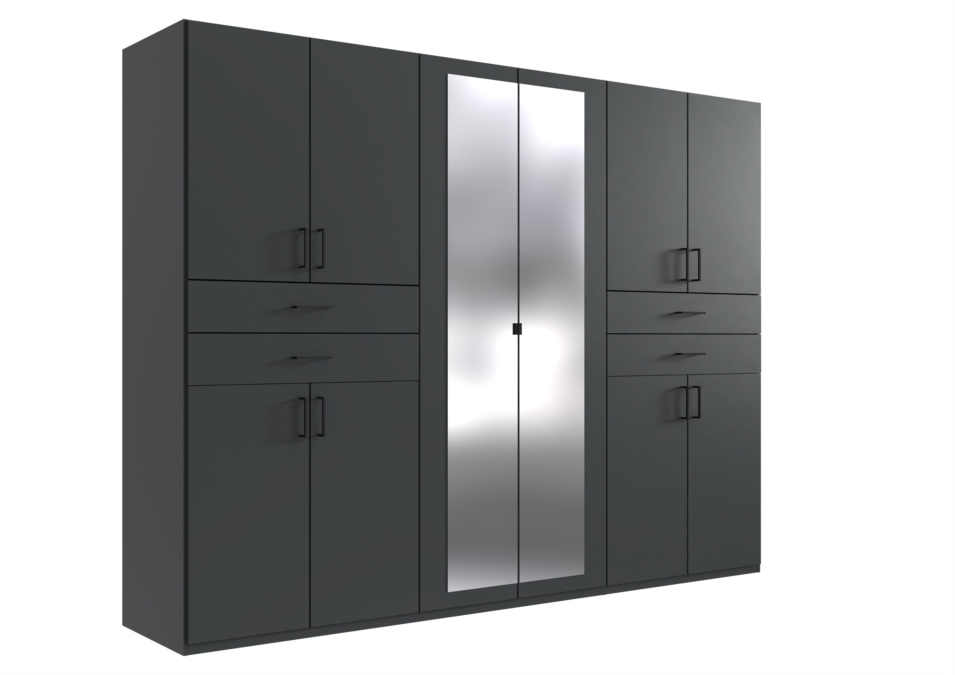 freiraum Drehtürenschrank Taiga 4 Schübe, 10 Türen, Spiegel, Graphit - 270x208x58cm (BxHxT)