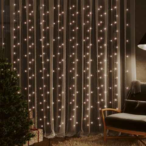 vidaXL Christbaumschmuck LED-Lichtervorhang 3x3 m 300 LED Warmweiß 8 Funktionen (1-tlg)