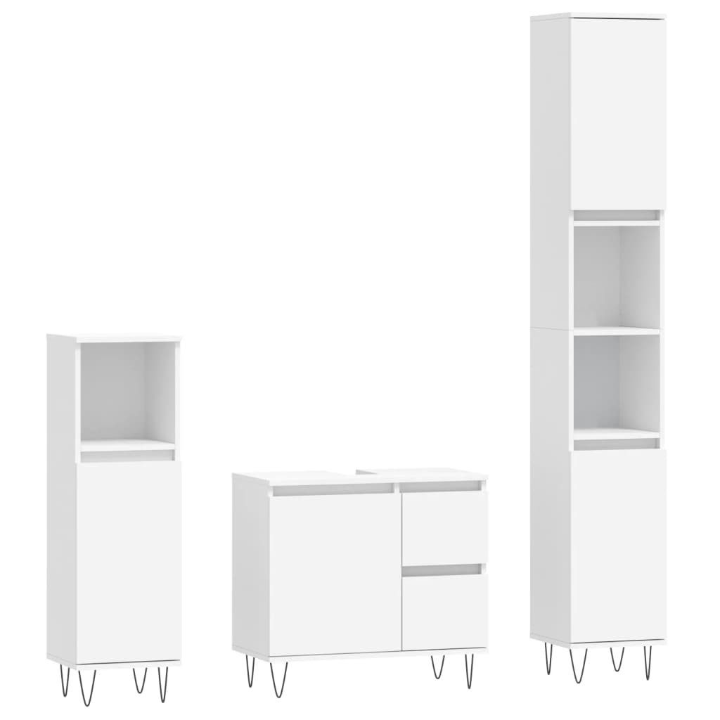 vidaXL Badezimmer-Set 3-tlg. Badmöbel-Set Weiß Holzwerkstoff, günstig online kaufen