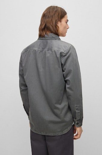 HUGO BOSS ORANGE der dunkelgrau Markenlabel Langarmhemd Brusttasche mit auf Locky_1