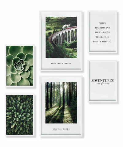 Heimlich Poster Set als Wohnzimmer Deko, Bilder DINA3 & DINA4, Natur Wald Grün, Landschaften