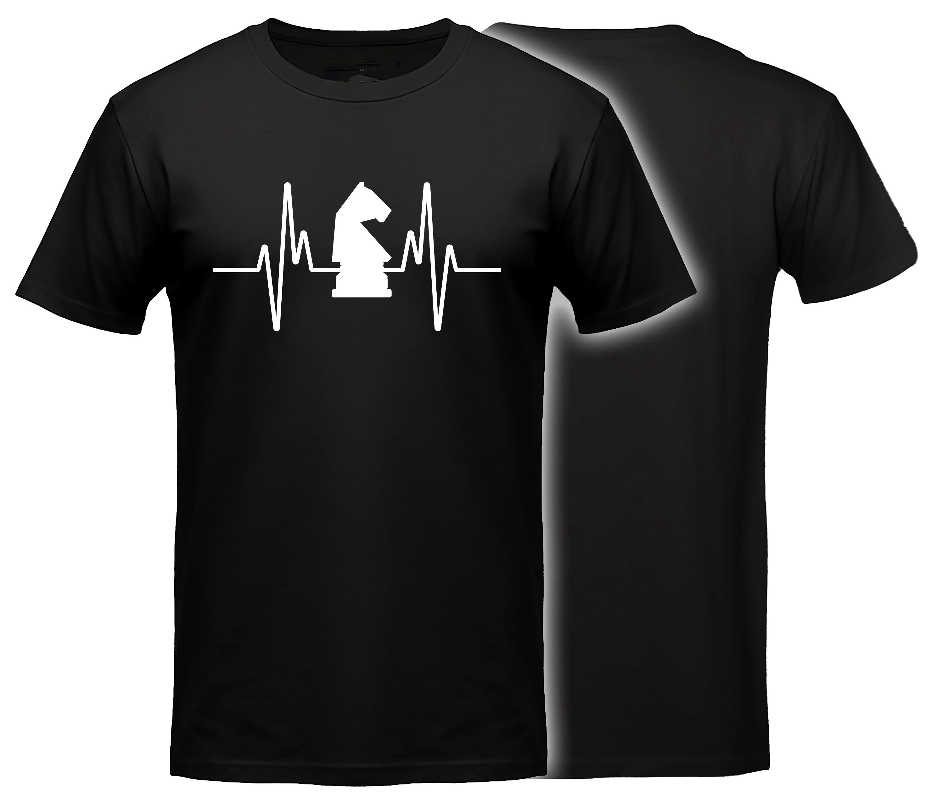 MyDesign24 T-Shirt Schach Pferd Herschlaglinie print Shirt EKG-Linie Schach Pferd T-Shirt schwarz kurzarm Regular Fit i595