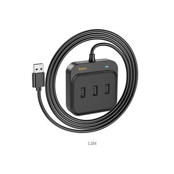 HOCO USB-Verteiler HUB-Adapter 4in1 USB auf USB2.0*3+RJ45 100 Mbit/s Ethernet Schwarz