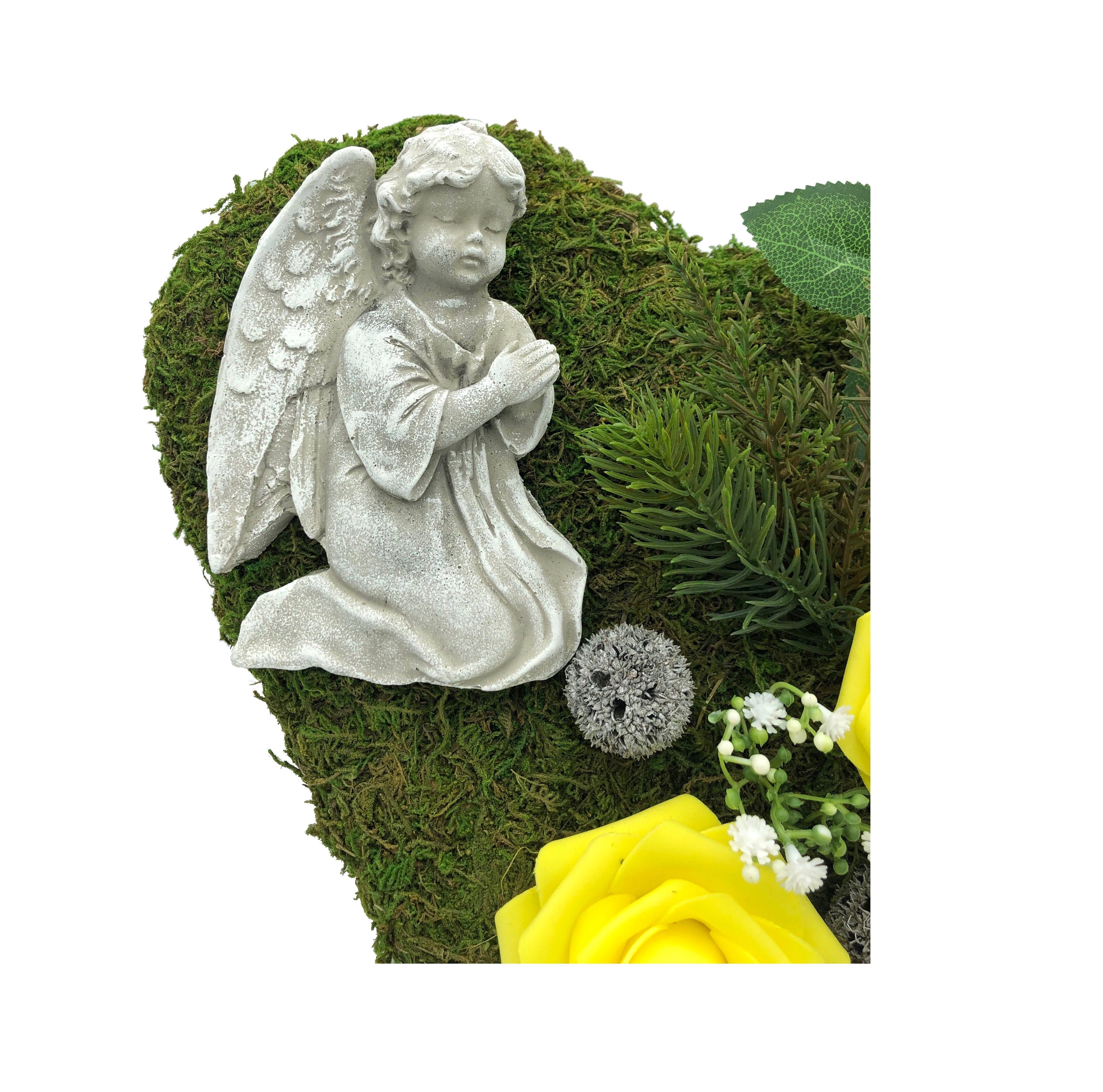 Gartenfigur Grabgesteck Grabschmuck Moosherz Grabherz Trauerherz Gesteck 30 cm