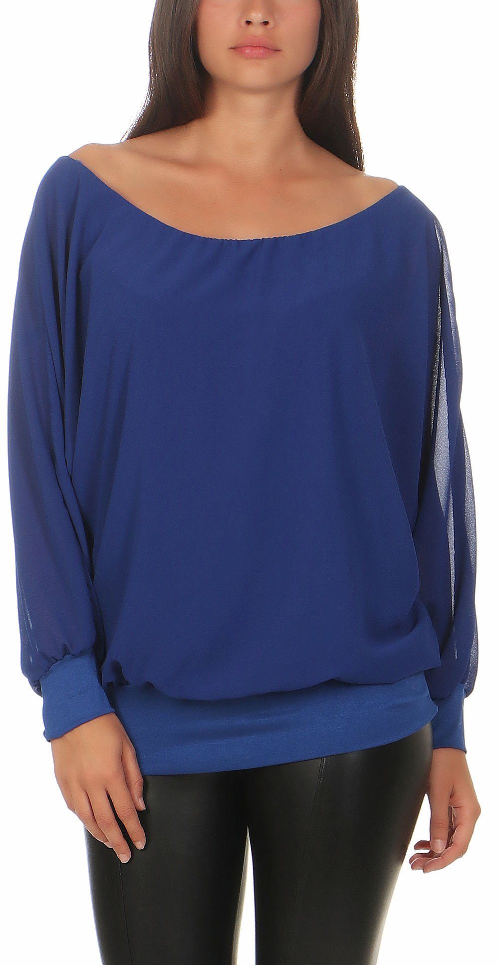 malito more than fashion Chiffonbluse 6291 mit Carmenausschnitt, Einheitsgröße blau