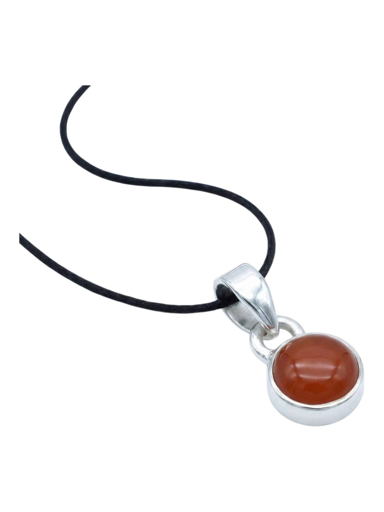 mantraroma Kettenanhänger SAMA rund aus 925 Silber mit Karneol (Kettenanhänger am Baumwollband im Schmuckbeutel), 925 Sterling Silber Kettenanhänger für Damen