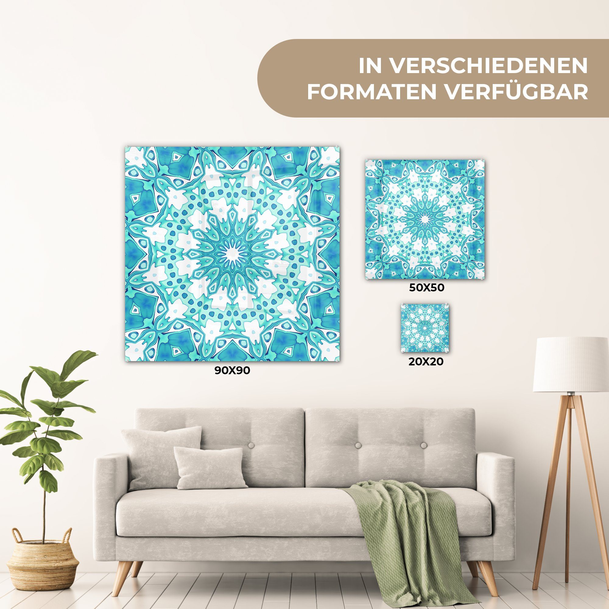 Buntes und Glas - MuchoWow auf hellblau Mosaikmuster - grün, auf Acrylglasbild St), Wanddekoration Foto Wandbild nahtloses auf (1 Glas Glasbilder Bilder -