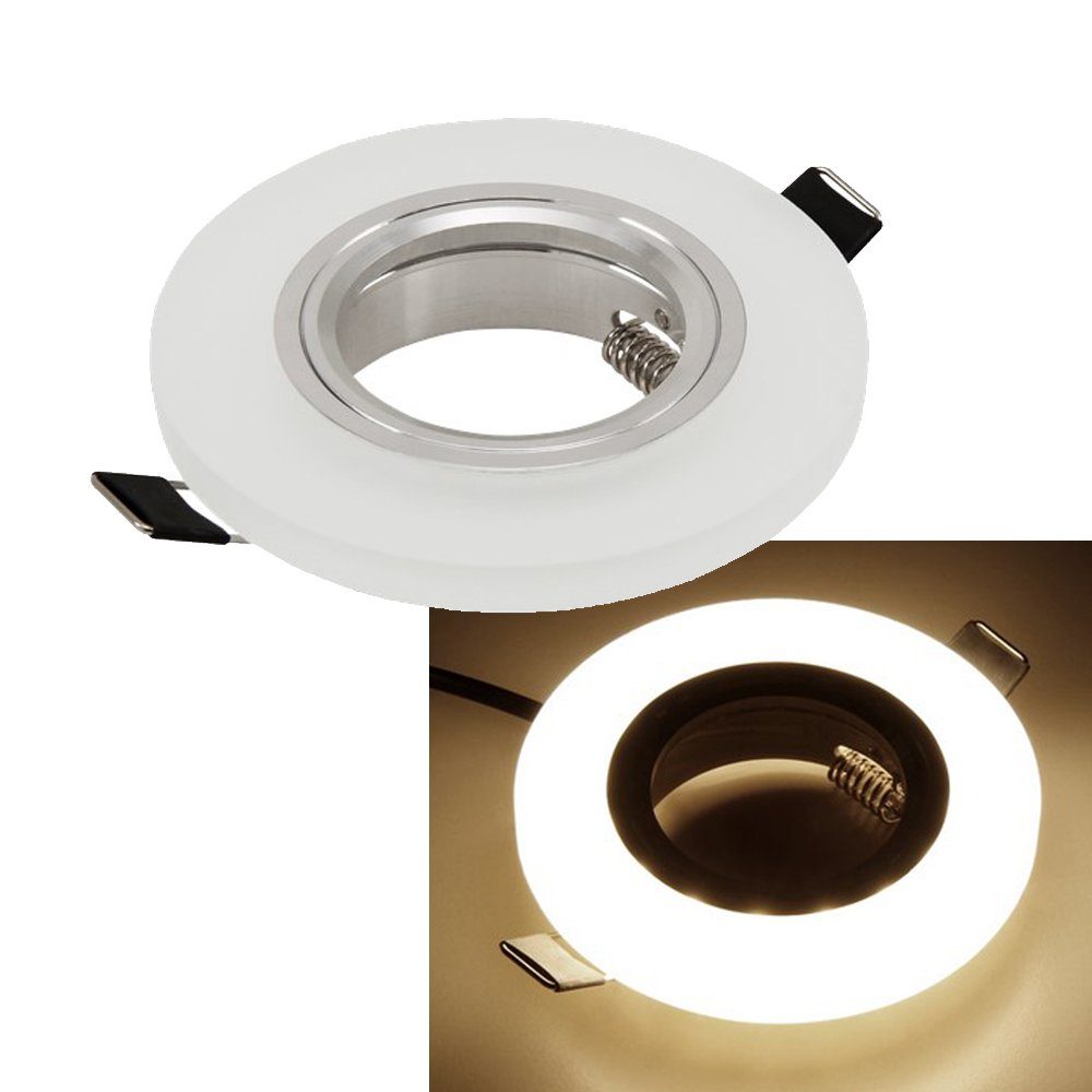 GTV LED Einbaustrahler LED Einbaurahmen Glas mit LED-Beleuchtung Ø 90 mm 3000K Warmweiß, Einbauleuchte Spot Rahmen für GU10 MR16 Lochmaß Ø 65-68 mm Warmweiß