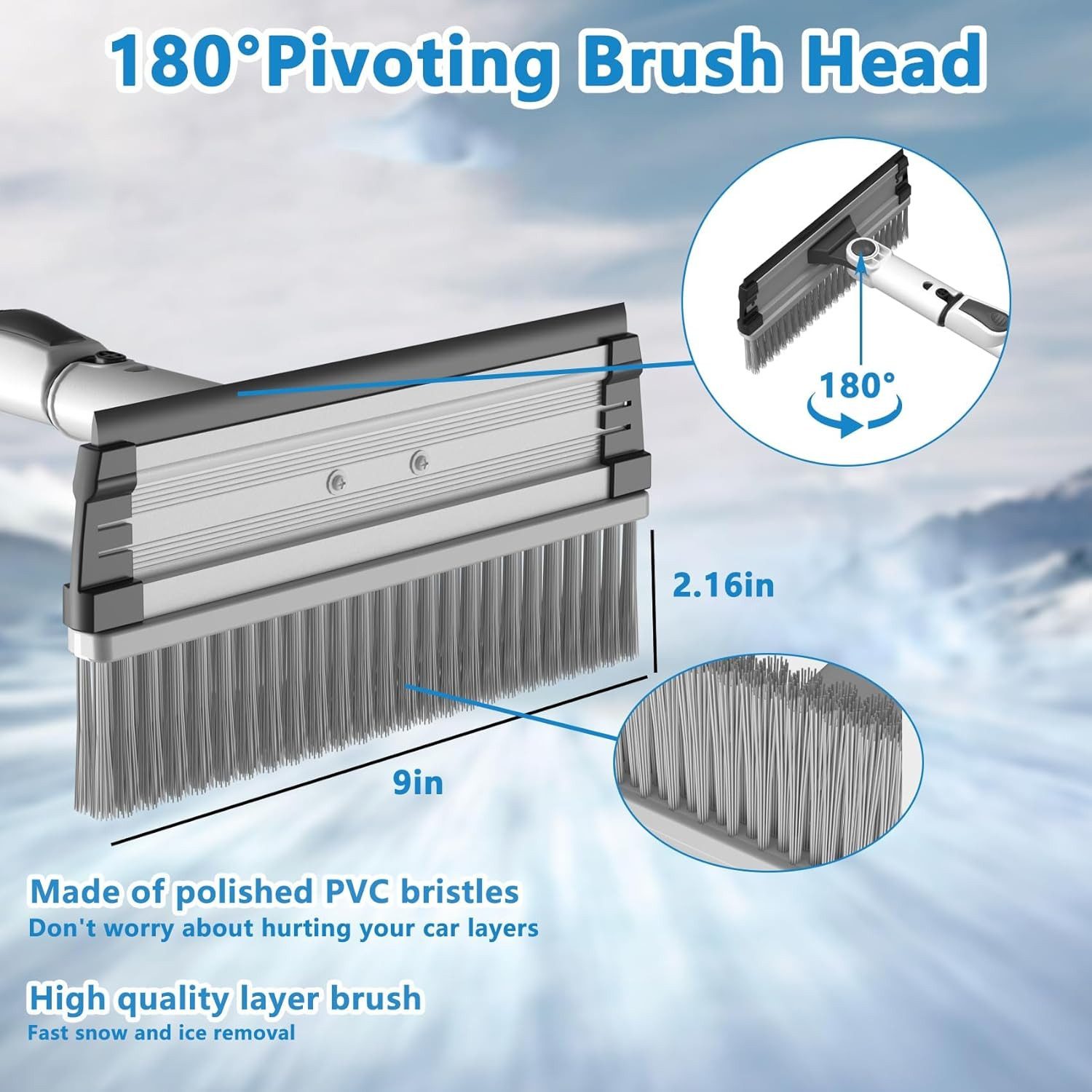 ZILXIAO 3-in-1 Car Ice Scraper with Snow Brush, Telescopic Handle and Rotating Head