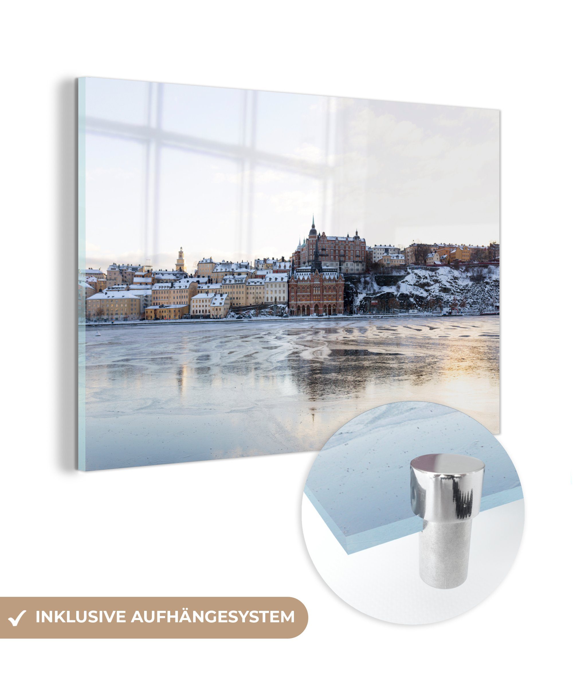 MuchoWow Acrylglasbild Schweden - Skyline - Wasser, (1 St), Acrylglasbilder Wohnzimmer & Schlafzimmer