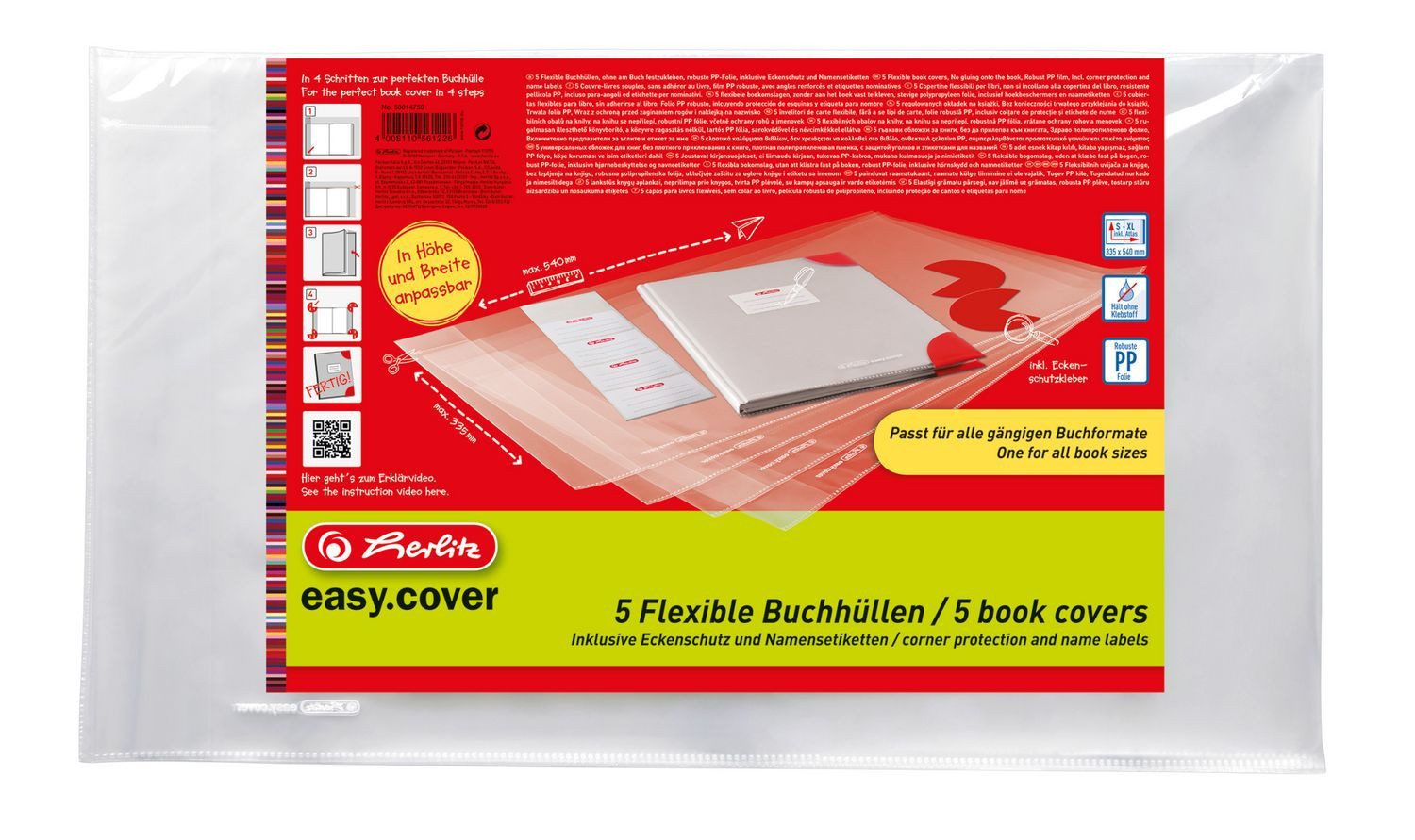 Herlitz Aktenordner Herlitz Buchhüllen mit Namensetiketten 5er Set