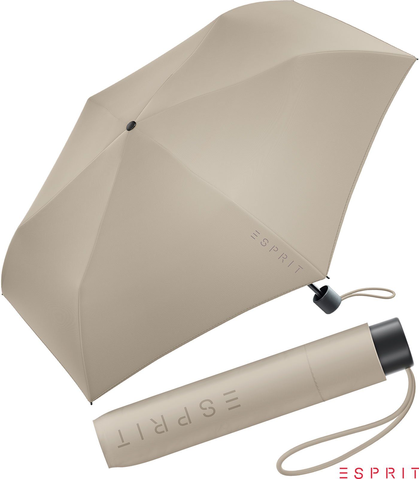 Esprit Taschenregenschirm Mini Damen Slimline HW 2022 - taupe gray, sehr leicht, in den neuen Trendfarben grau