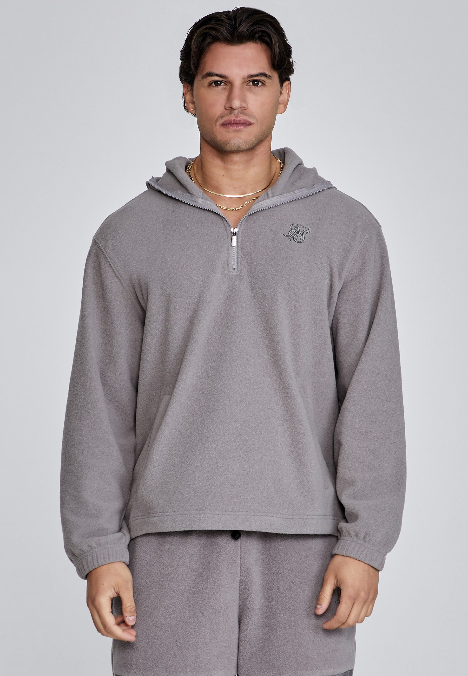 Siksilk Hoodie SikSilk Herren Grauer Polar Fleece Kapuzenpullover