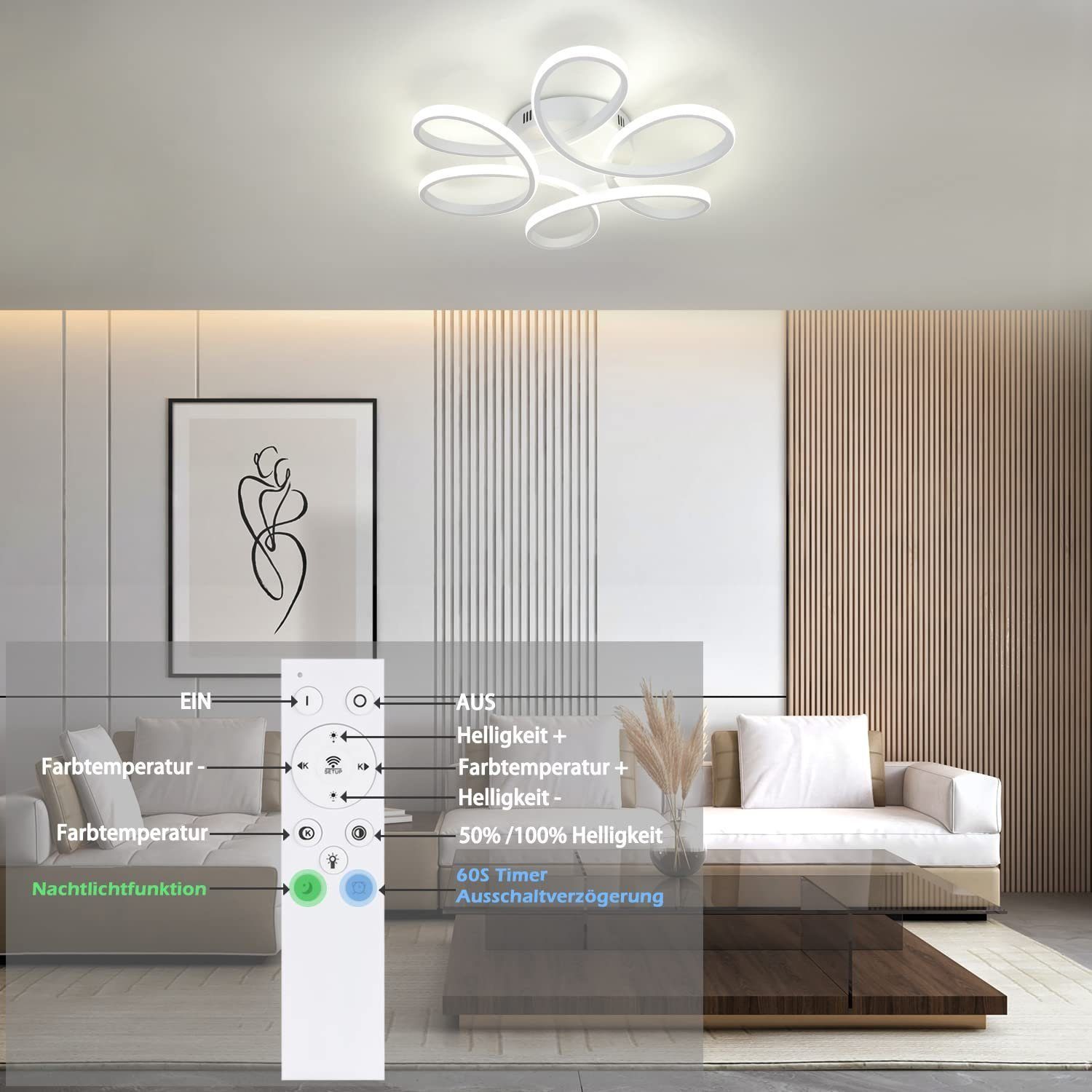 ZMH LED Deckenleuchte Geometrie Design Schwarz/Weiß günstig online kaufen