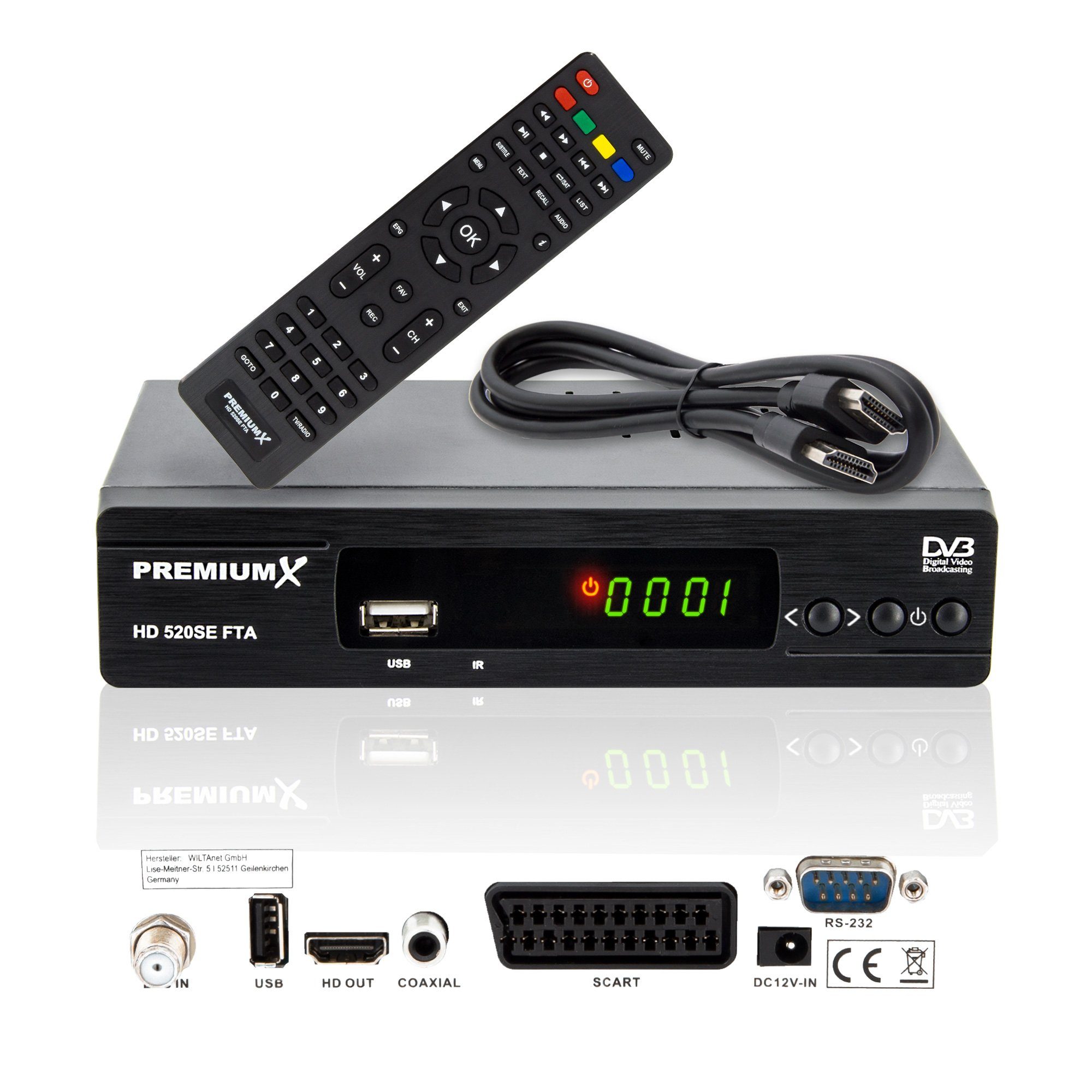 PremiumX HD 520SE FTA Digital Satelliten-Receiver DVB-S2 HDMI SCART USB FullHD SAT-Receiver