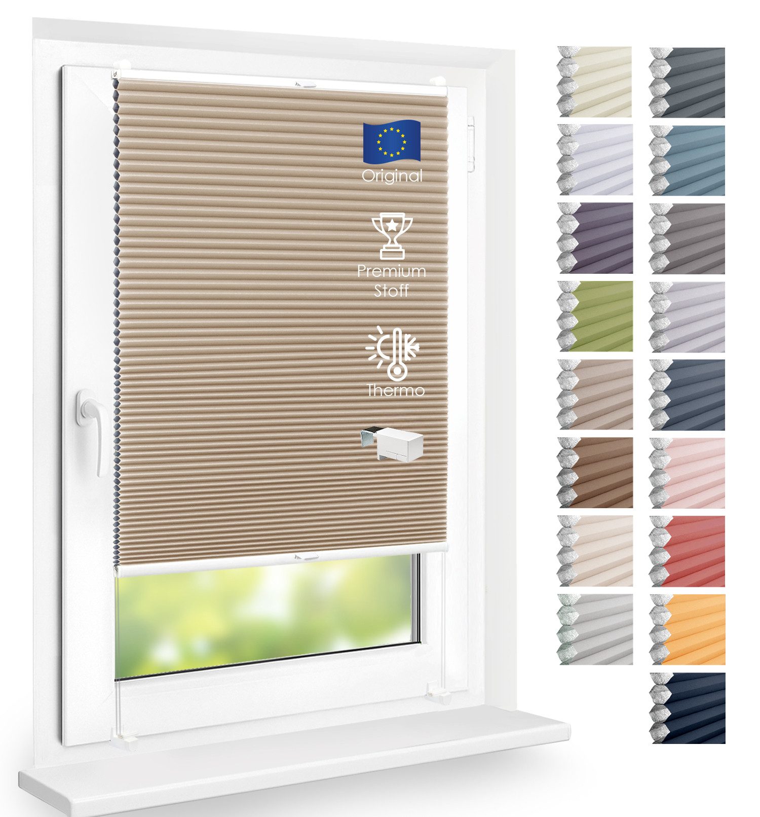 DomDeco Wabenplissee Thermo Plissee ohne Bohren - Hitzeschutz, Verdunkelung, verspannt, abdunkelnd, Klemmfix, stufenlos, kälteschutz, modernes Fensterplissee