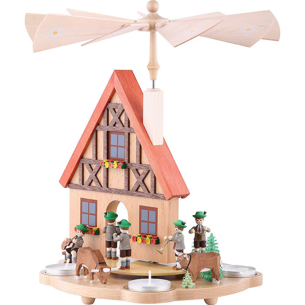 Erzgebirgische Volkskunst Richard Glässer GmbH Weihnachtspyramide 1-stöckige Teelichtpyramide Haus Bayern (29cm) von Richard Glässer