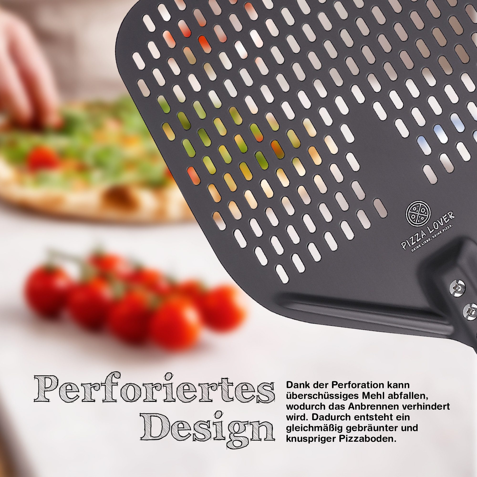 Pizza Lover Pizzaschieber Pizzaheber Harteloxierte perforierte 30x70 cm Aluminium Pizzaschaufel, Pizzaheber. Pizzaschieber 30x70 cm