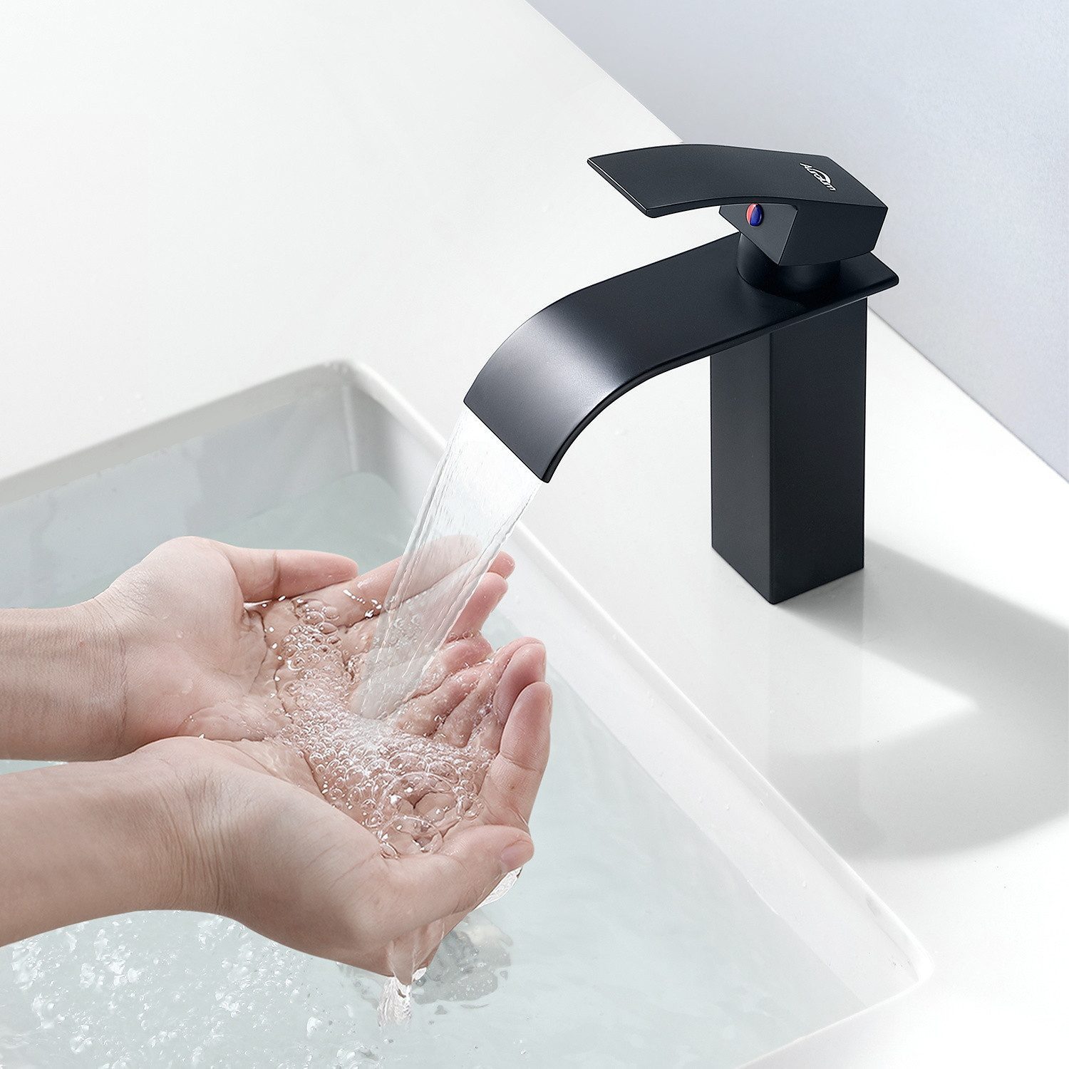 Auralum Max Waschtischarmatur Schwarz Wasserfall Wasserhahn günstig online kaufen