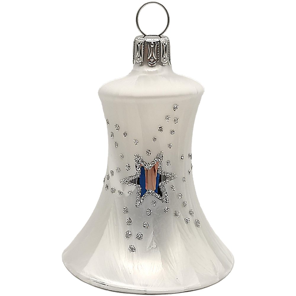 Schatzhauser Christbaumschmuck Glocke 5,5x6,5cm, großer Doppelstern, Eislack weiss (1-tlg), mundgeblasen, handbemalt