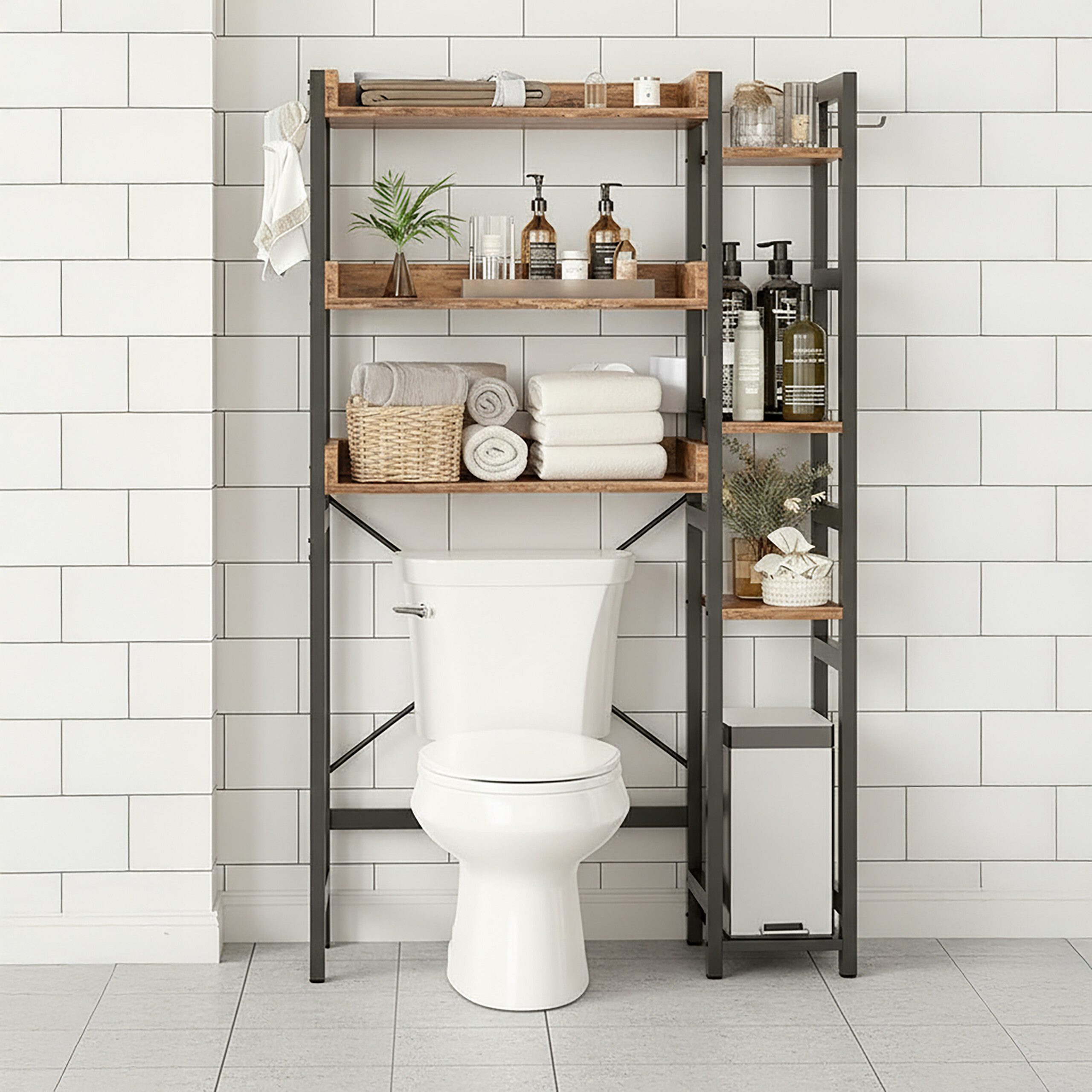 relaxdays Badregal Toilettenregal 3 Ebenen mit Seitenablage, 1-tlg., weiß – Bild 5 von 5