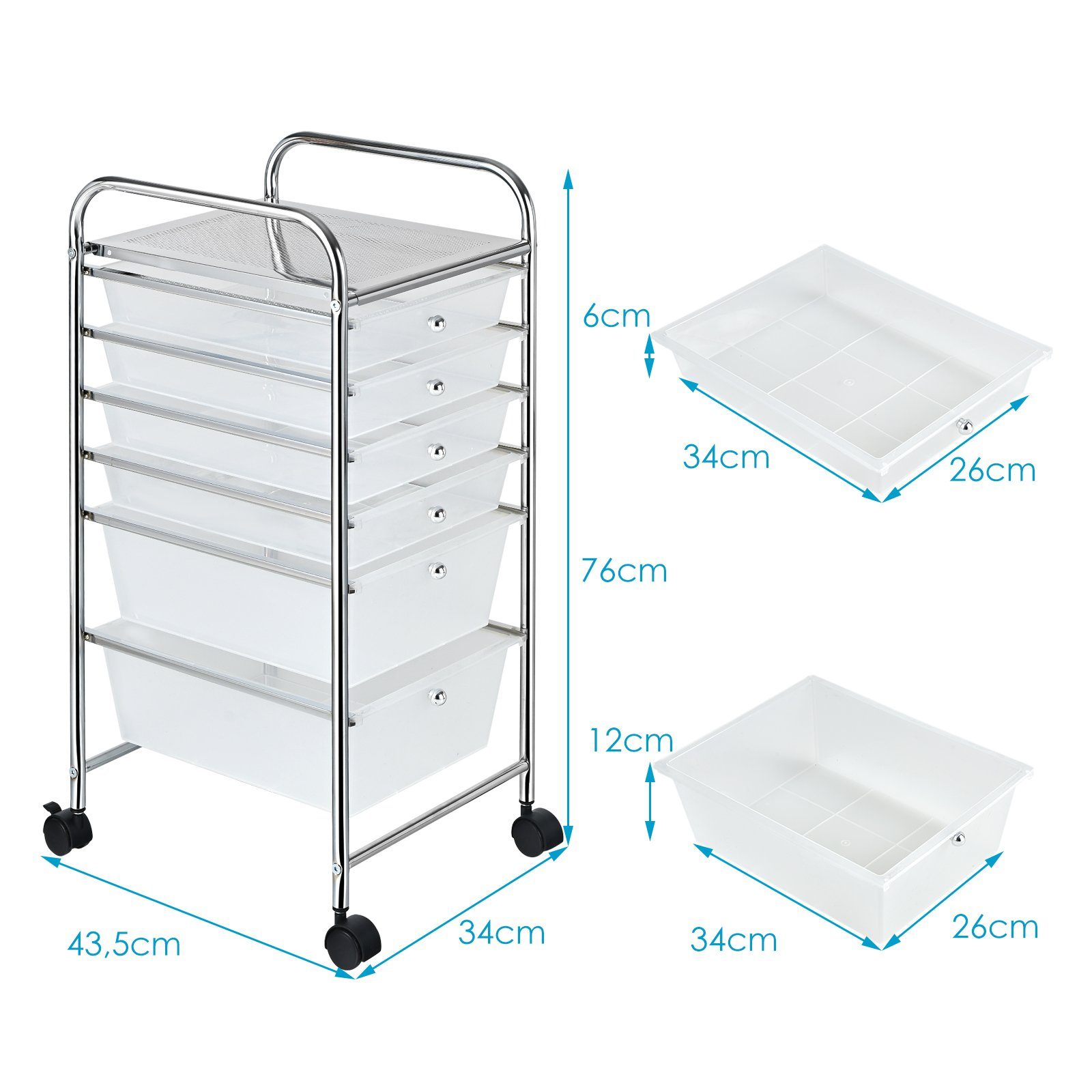 COSTWAY Rollwagen, mit 6 stapelbaren Schubladen, Metallgestell