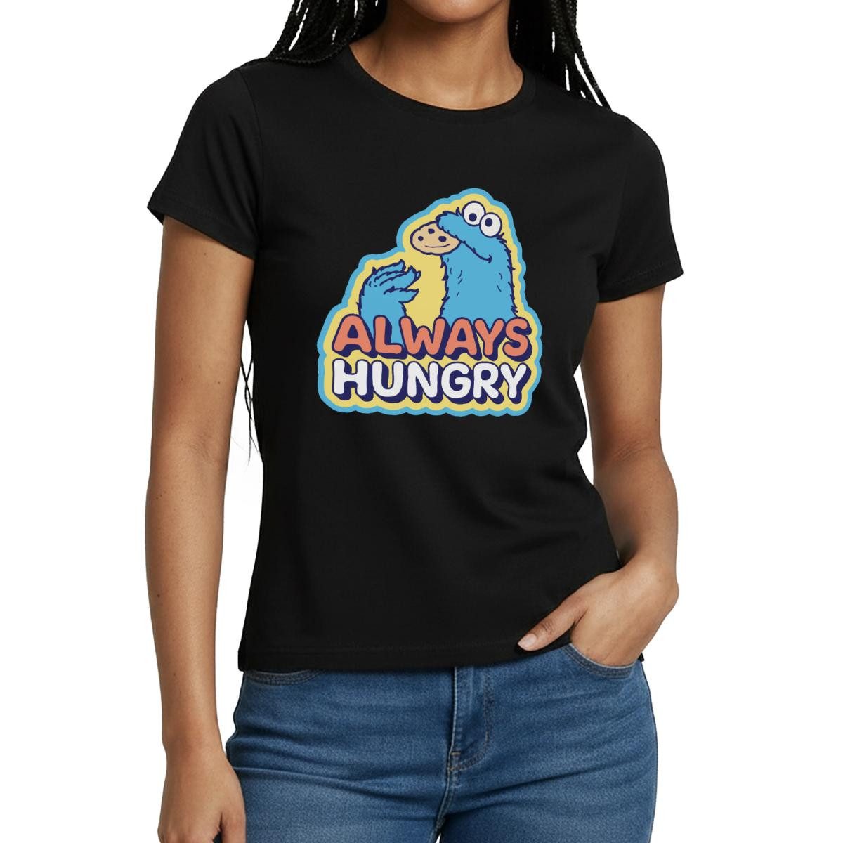 Spreadshirt T-Shirt Sesamstraße Krümelmonster Always Hungry Frauen T-Shirt (1-tlg) Slim Fit, fällt klein aus