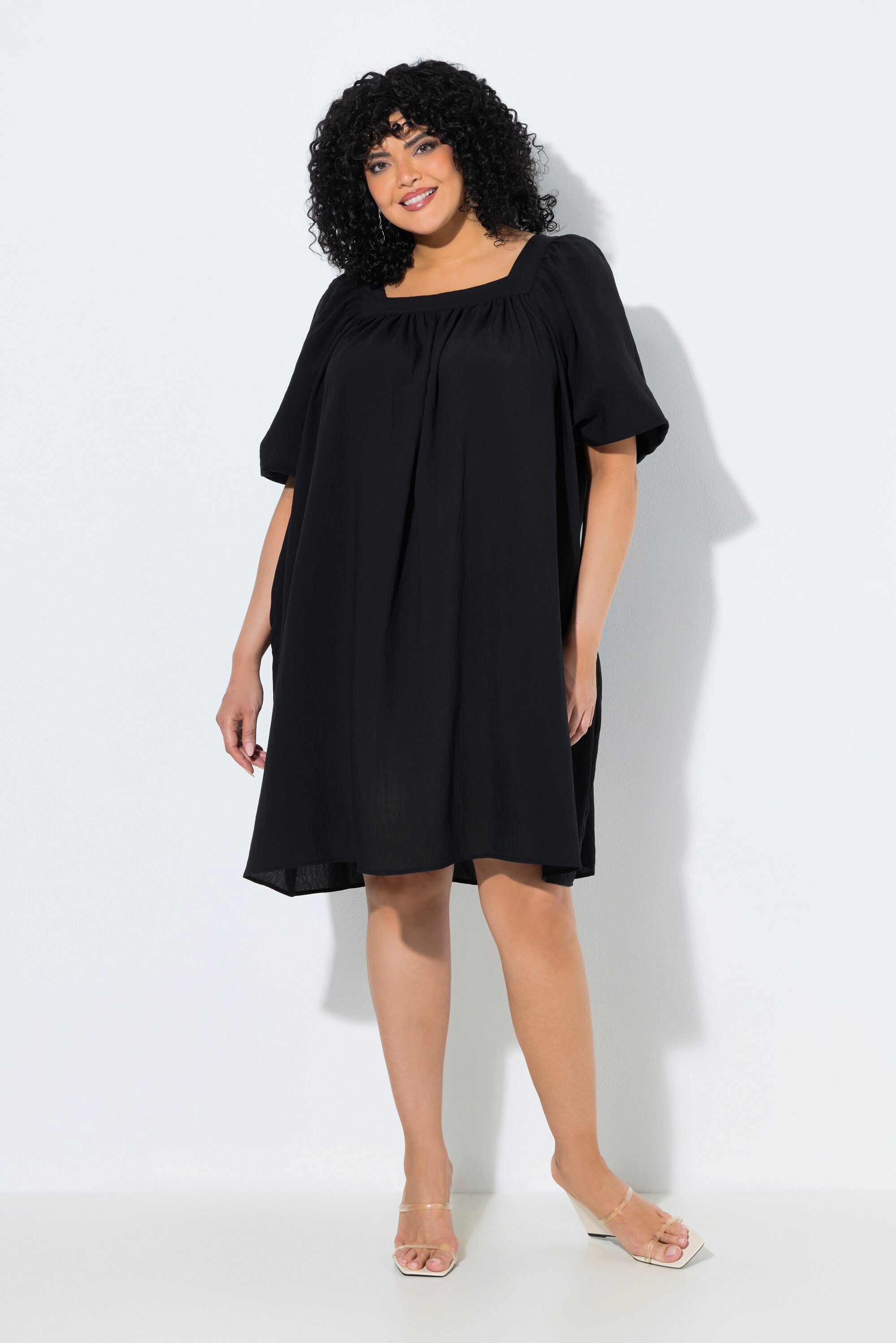 Ulla Popken Minikleid Kleid A-Linie Carré-Ausschnitt Ballon-Halbarm