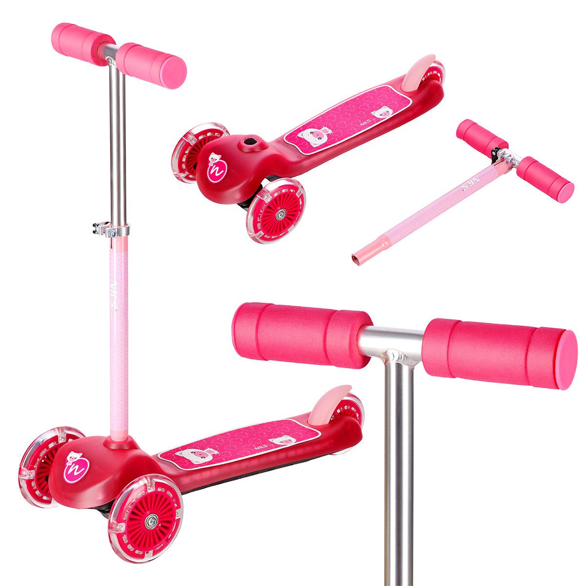 Tretroller Kinderroller LED Kitty Rosa Junior Scooter