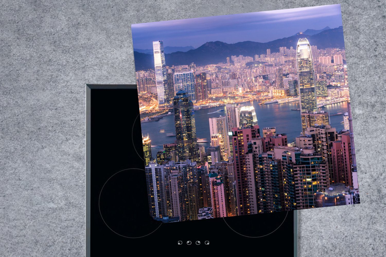 MuchoWow Herdblende-/Abdeckplatte Hongkong - Wohnung Licht, (1 Arbeitsplatte Vinyl, cm, küche tlg), für 78x78 - Ceranfeldabdeckung