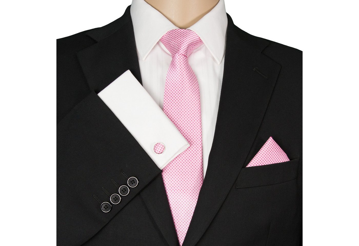 GASSANI Krawatte Karo Hochzeitskrawatte Tuch Festlich Schmal, Herren-Schlips Business (Set, 3-St., Manschettenknöpfe, Krawattenset, mit Einstecktuch) Kariert, Gepunktet, Punkte, Dots, Tupfen, Grid Struktur, Seide-Touch