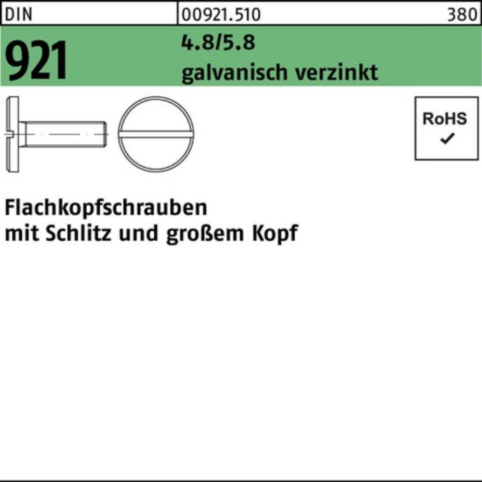 Reyher Schraube 100er Pack Flachkopfschraube DIN 921 Schlitz M4x 6 4.8/5.8 galv.verz.