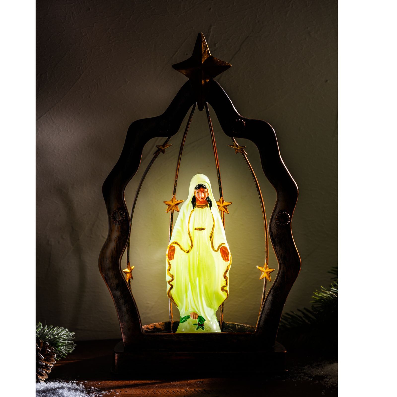 3PAGEN LED Dekoobjekt Leuchtende Madonna Weihnachtsdeko 30cm Maria Figur im Metall Rahmen