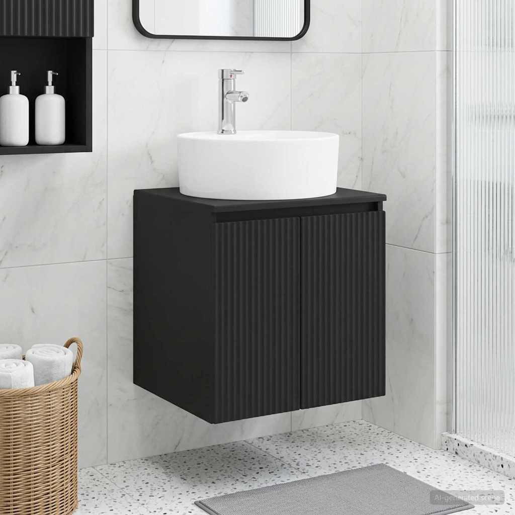 furnicato Waschbeckenunterschrank Wand-Waschtisch-Vanität 49,5 x 44,5 x 65 cm Schwarz Badezimmerunterschrank mit Schwingtüren und schnellem Abfluss