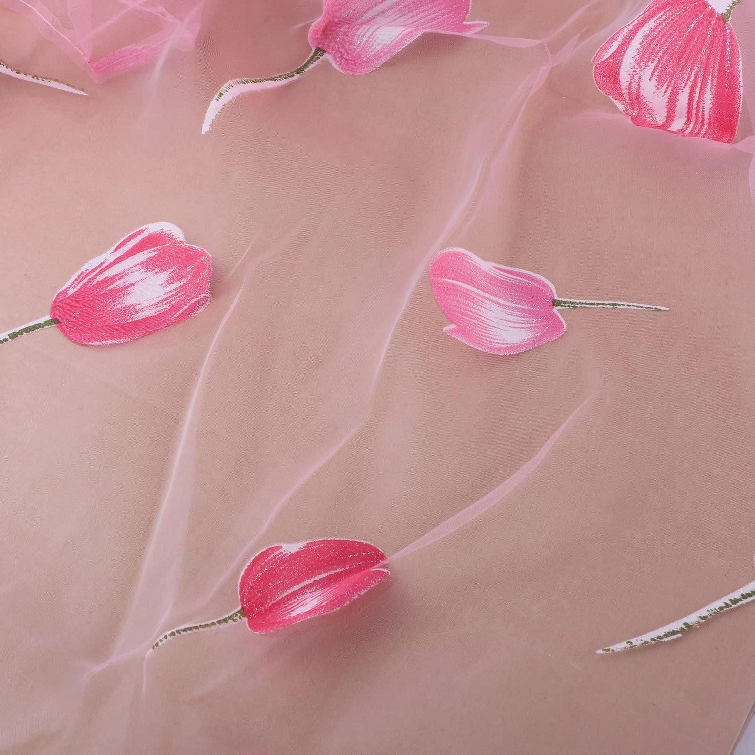 LuxusKollektion Türvorhang Vorhang Tulpen Blumendruck Voile 100x200 cm Rosa (1 St), Voile