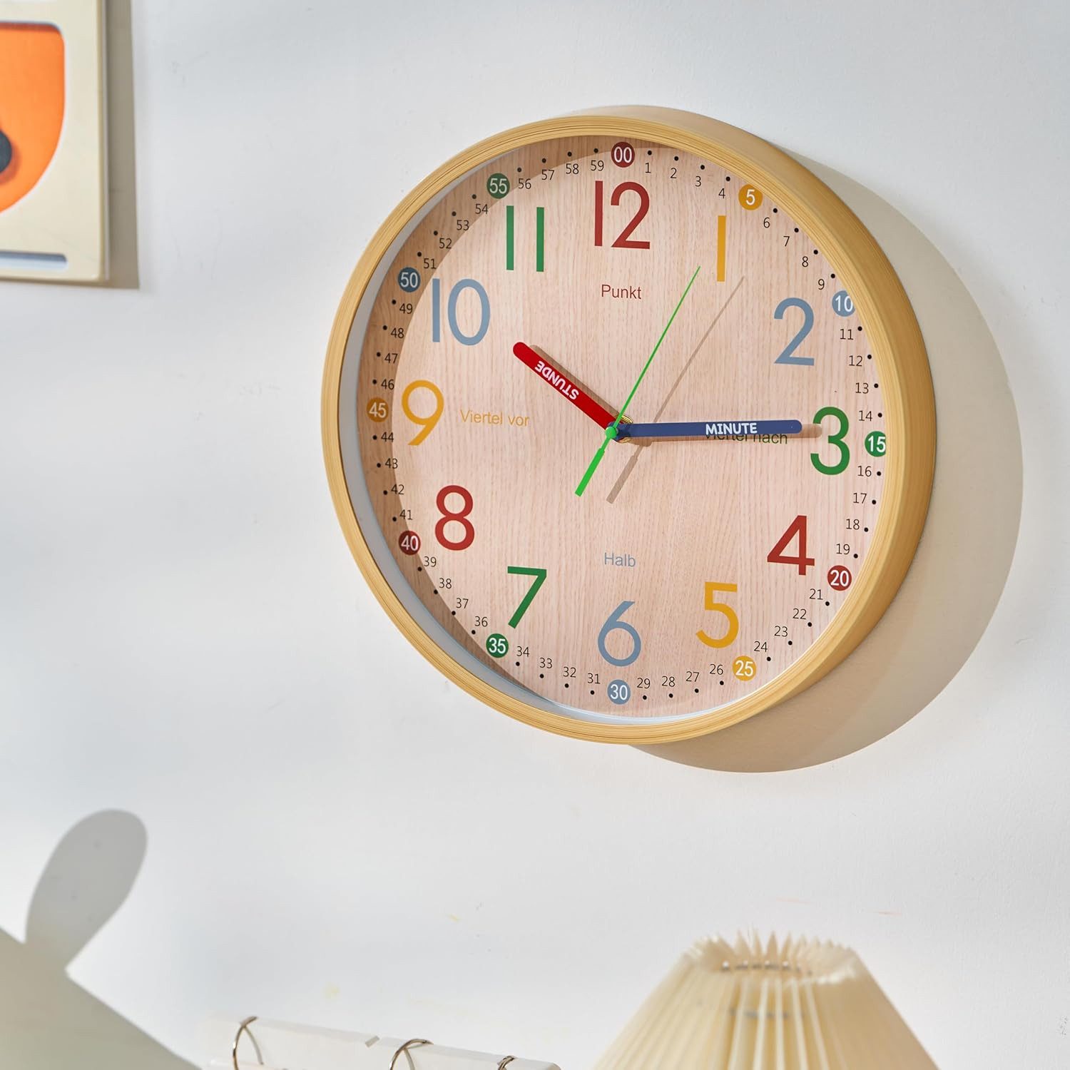 K&L Wall Art Wanduhr Holzoptik lautlose Kinder Wanduhr ohne tickgeräusche (Kinderlernuhr ohne Tickgeräusche)