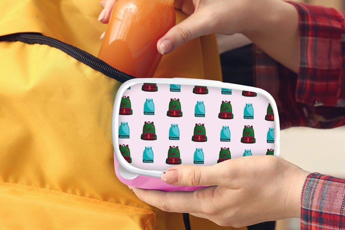 MuchoWow Lunchbox Rucksack - Erwachsene, Retro Brotbox rosa Pastell, (2-tlg), für Muster Snackbox, Kunststoff, - Kunststoff Kinder, Mädchen, - Brotdose